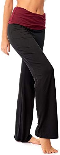 Дамски Ластични Панталони DEAR SPARKLE С флип от облегалката За йога | Контрастиращи Свободни Панталони За бременни с Висока талия Plus