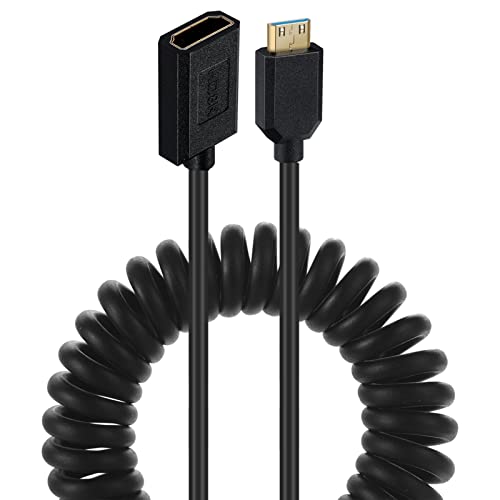 AWADUO HDMI 2.1 Кабел HDMI Женски към Mini HDMI Мъжки Удължител тип C, ултра Пружинен Високоскоростен HDMI Навити 8K @ 60Hz