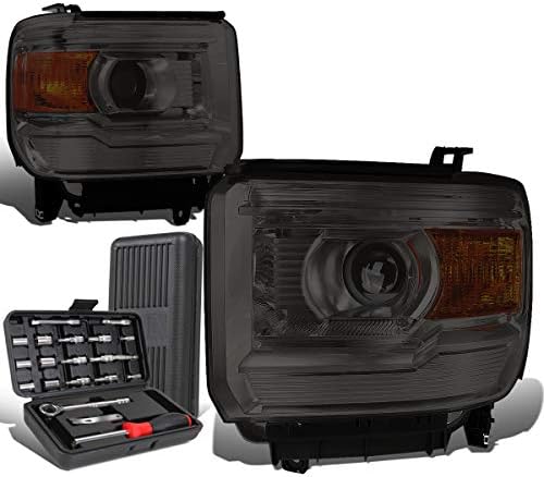 Опушен корпус, кехлибар, ъглови лампа за проектор + набор от инструменти, съвместими с GMC Sierra 1500 2500HD 3500 HD 14-18