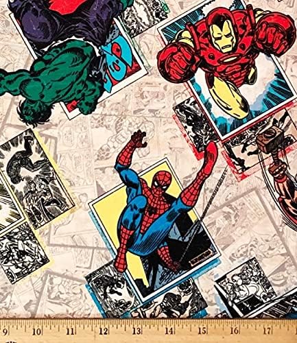 1 Ярд - Супергерои на Марвел, наброшенные на бежовата памучен плат - спайдърмен, Капитан Америка, Хълк Тор Iron Man (чудесно за Капитониране,