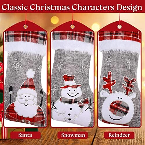 Коледни Чорапи QBOMB, Бижута, Червено Каре Чорапи в стил Биволско, Бродирани Сладък Дядо Коледа, Снеговиком, Елени, Големи Коледни Сладки