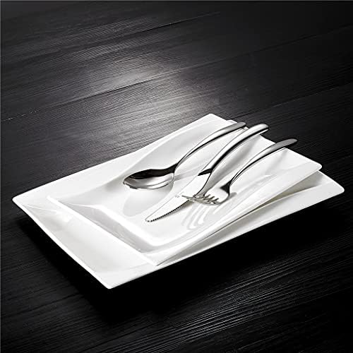 TDDGG Набор от места за хранене чинии от бял порцелан, Слонова Кост от 4 теми с Правоъгълни тарелками 11 и 13.25, Тарелками