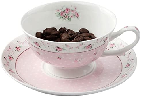 LeBlue Елегантна чашата за Кафе от Костен Порцелан, Чаена чаша с блюдцем - Pink Rose Polka Secret ~ 1 Комплект ~ 170 мл Чаена чаша за кафе,
