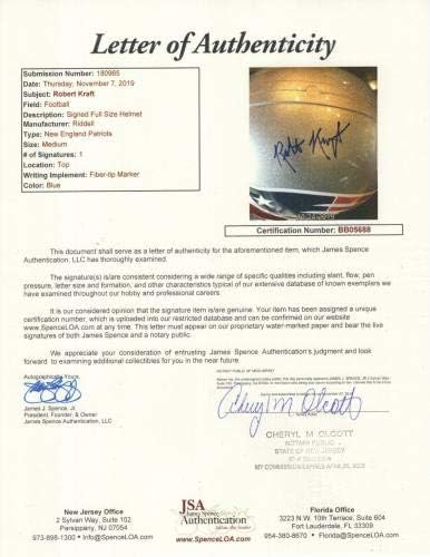 Страхотен каска Ne Пейтриътс с автограф от Робърт Изработване в реален размер + рядко Писмо Jsa - Различни предмети, с автограф от NFL