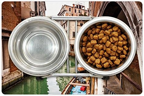 Подложка за домашни любимци Ambesonne Venice за храна и вода, Изпускане Водни канали Италия, Зидария Лодка мост, Архитектура
