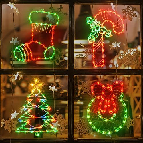 LAMPHOME 4 Опаковки Осветени Бонбони, Венец, Отглеждане, Коледно Дърво, Коледни Светлини на прозореца, Декорации за прозорците на Коледа, парти, Къща, двор в двор, градин?