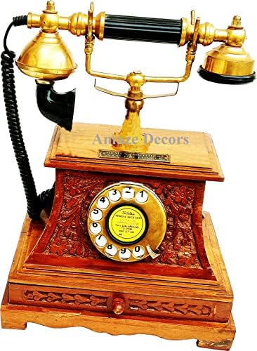 Ama Decors Античен Месинг Викториански Телефон С Превръщането Циферблат Махараджа Дървена Телефон, Домашен Декор