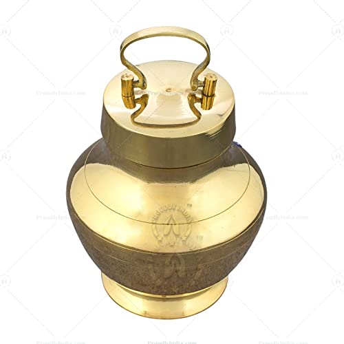 Чист месинг Ганг джал Камандал пуджа, Месинг Калаши Лот/Kamandal Brass Kalash С Чаша.(Малък размер)
