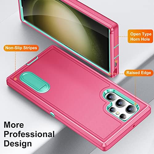 BaHaHoues за Samsung Galaxy S23 Ultra Case, Калъф за мобилен телефон Samsung S23 Ultra с вградена стойка, устойчив на удари Защитен калъф военни клас за Galaxy S23 Ultra 5G (розов / светло синьо)