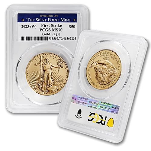 Американска монета MS-70 на кюлчета със златен орел с тегло 1 унция 2023 г. (Първата преследване на монетния двор на Уест-Пойнта)