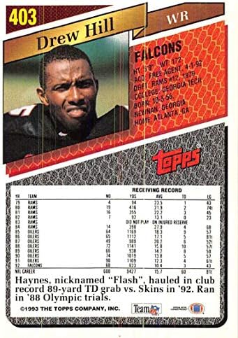 1993 Topps Football 403 Дрю Хил Атланта Фэлконс Официалната Търговска картичка NFL от Topps Company