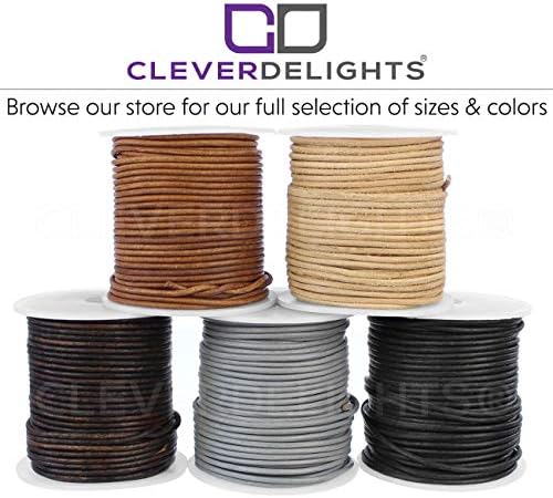 Черен кабел от естествена кожа CleverDelights - 1/16 (2 мм) Кръг - 100 метра