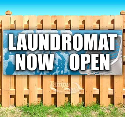 Банер Laundromat Now Open 13 грама | Нетъкан | От ултра силна винил, Едностранно, с метални втулками