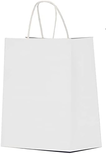 Qutuus Бял Крафт Хартиени Торбички с Дръжки на Едро 100шт 8x4,5x10 Подарък Пакети от Бялата книга за Малкия бизнес, Чанти за пазаруване