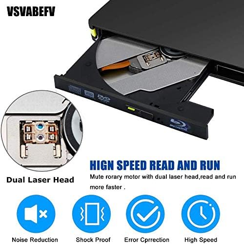 VSVABEFV Външен диск, CD, DVD, Blu-ray 3D, тънък преносим плейър на Blu-Ray диск USB3.0, високоскоростна USB-устройство за четене