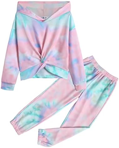 Hopeac Комплект дрехи с равен брой гласове-боя за Момичета от 2 теми, Красиви Върхове с Обрат Отпред, Блузи, Жилетки, Спортни Панталони,