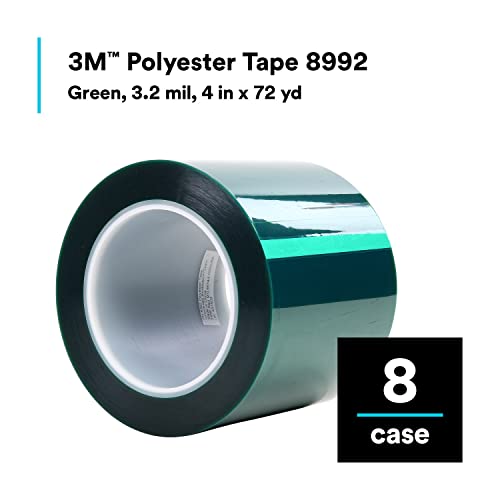 Полиестерна лента 3 М 8992, Термостойкая, Лесно се премахва, Зелен цвят, 3.2 на хиляда, 4 инча х 72 ярд, 8 ролки в опаковка