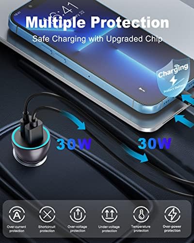 Зарядно за кола Baseus C USB, зарядно за Кола QC3.0 и PD3.0 PD27W Type C мощност 60 W, зарядно за Кола с два порта Независима бързо зареждане за iPhone 14/13/12 /11Pro Max XS X, Samsung S22/S21 Ultra, iPad Pro/Air