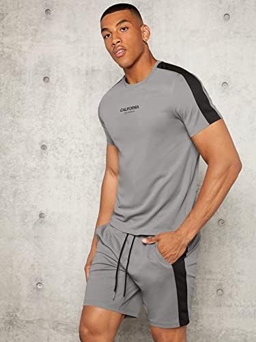 OSHHO Комплект дрехи от две части за мъже, тениски с надпис и спортни шорти (Цвят: Сив, Размер: Средно)