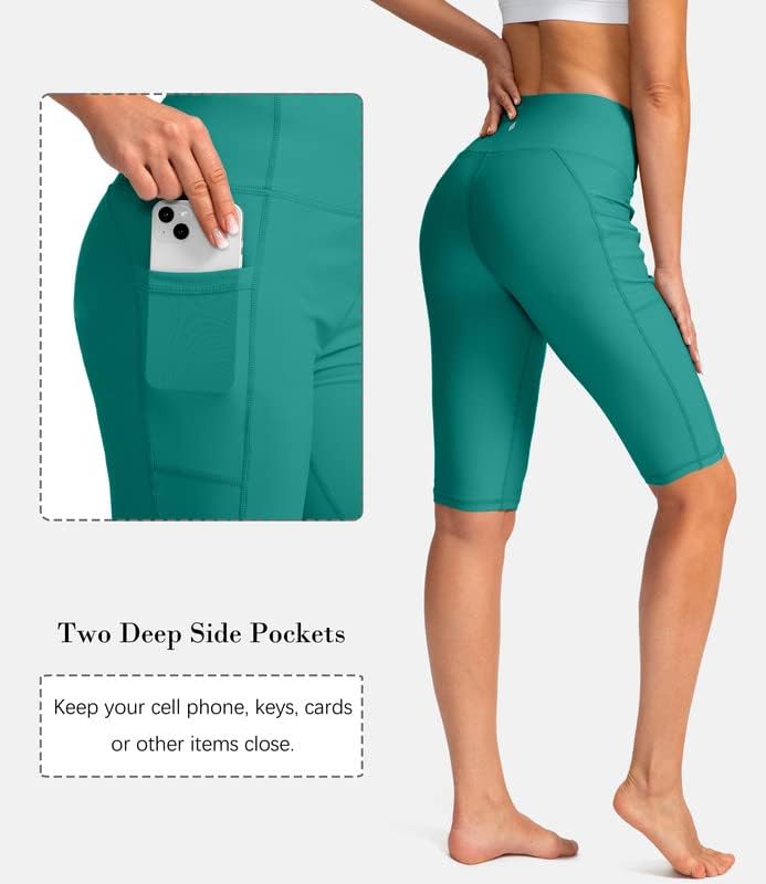 Дамски плувни шорти SANTINY с Висока талия и джобове UPF50 +, Женски Шорти за плуване с подплата на дълга дъска