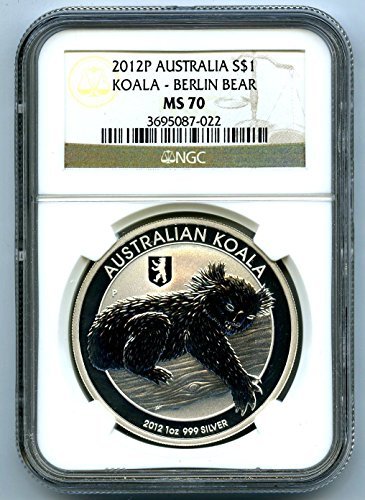 2012 Австралия Австралийска Коала БЕРЛИН МЕЧКА ТАЕН .999 Сребърна монета от 50 000 Отсечена Рядка!! $1 МС70 NGC