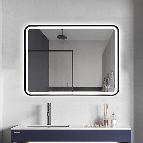 Led огледало за баня Niccy, Правоъгълни Стенни огледала 30 x 22 в метална рамка, умно огледало с регулируема яркост срещу Замъгляване за баня/Спални/дневна/антре (хоризонт