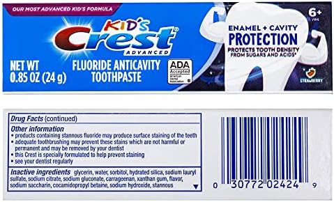 Паста за зъби Crest Kids Advanced Емайл + Защита на устната кухина с флуорид за предотвратяване образуването на кухини, Размер за пътуване