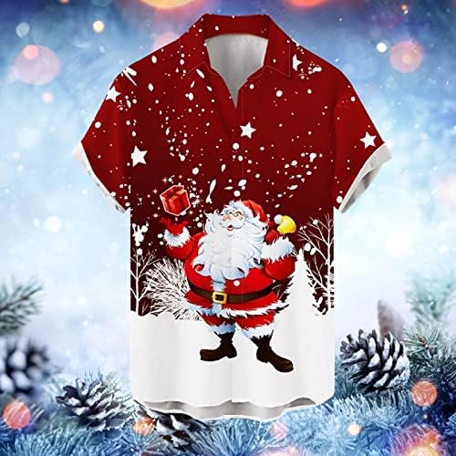 XZHDD Коледни Ризи за мъже, Забавни Върхове С 3D Принтом Коледа Дядо Коледа, Къс Ръкав, Ежедневни Риза с Копчета За Домашно