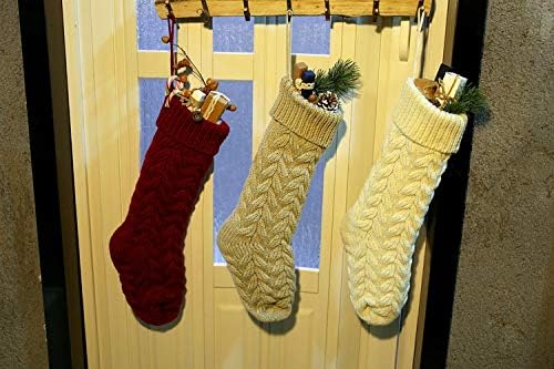 Guojanfon 3 Опаковки Класически Коледни Трикотажни Чорапи 18 инча, Коледна Украса за окачване на Чорапи, бели, Червени и сиви