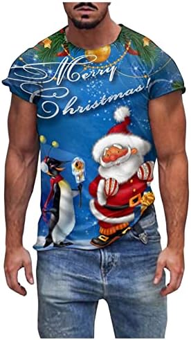 XZHDD Тениски с къс ръкав Коледен войници за мъже, Тениски с кръгло деколте и принтом Дядо Коледа, Върховете на домашно парти, Ежедневни тениска, Потник на райета, Своб
