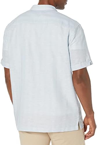 Мъжка риза с копчета с къс ръкав и поставяне на Омбре от Ленена смес Cubavera, която е Боядисана в цвета на Омбре