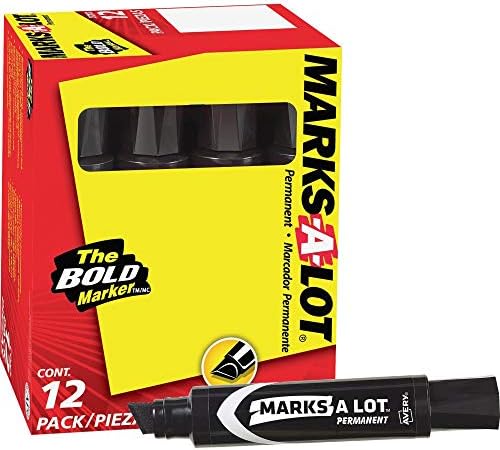 Перманентен маркер Marks-A-Lot Jumbo Chisel Съвет, Черен, 12 опаковки (24148)