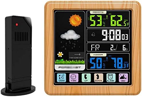 WDBBY Стаен термометър - Безжичен Начало Измерване на температурата и влажността в затворени помещения и на улицата със сензорен екран, прогноза за времето (Цвят: E)