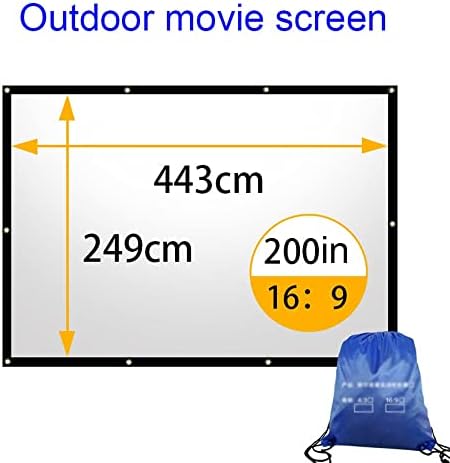 Прожекционен екран KADEUX 200 инча Сгъваем уличен киноэкран, екран за проектор, със защита от бръчките, Ръчен двустранен