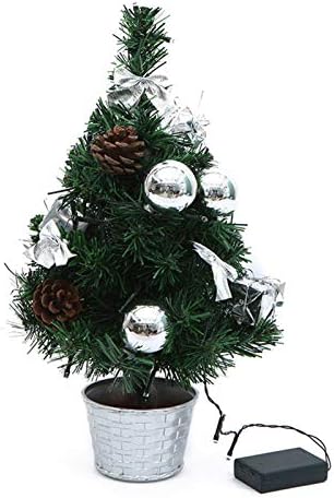 WOGQX Мини Коледно Дърво с Украса и 40 светодиодни Крушки, Малка Настолна Декоративна Елха за вашия офис, Търговски бара, 45 см