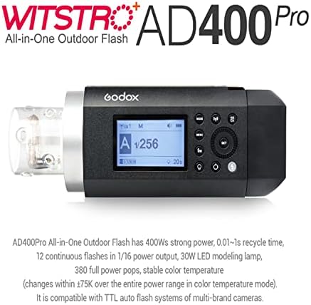 Светкавица Godox AD400 Pro AD400Pro Godox за фотоапарат Canon, Sony, Nikon, Fuji Fujifilm Olympus, Panasonic, времето за презареждане на