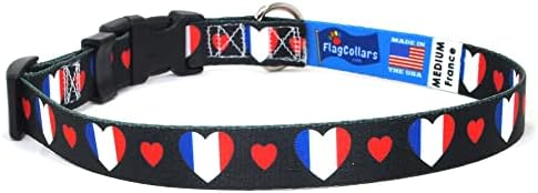 Нашийник за куче | Аз обичам Франция | Hearts | Отличен за Национални празници, Специални събития, Фестивали, Паради | Произведено в САЩ