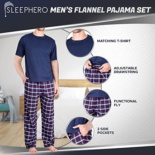 SLEEPHERO Мъжки Пижамный Комплект, Пижами за Мъже, Комплект Мъжка Пижама с Къс Ръкав от 2 теми, Топ Хенли и Панталони