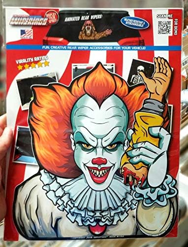 Стикери Луд Убиец Clown със стикер са приложени към стеклоочистителю за обратно виждане на автомобила. Идеален за Хелоуин или целогодишно