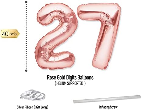 Украса за парти на 27-ия рожден ден за нея от Розово злато, Голям Набор от с Банер на Рожден Ден и балони с данните на 27-ми Рожден Ден за Жените, включително Латекс бало
