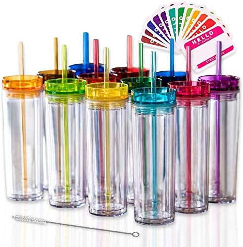 ПАКЕТЧЕ ПЛАСТОВЕ ЧАШИ! 16 унции Прозрачни акрилни чаши (12 x) + 16 унции Цветни акрилни чаши (12 опаковки)