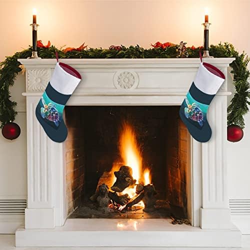 Морска Костенурка Снимка на Коледен Окачен Отглеждане Чорапи за Коледно Камина Празничен Начало Декор