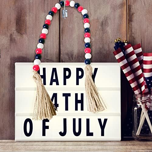 Дървени мъниста с Ресни на Деня на Независимостта, Селска къща, Селски Дървени Мъниста, Флаг на 4 юли, Американски Патриотичен