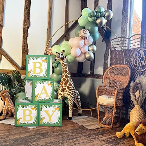 Кутия за бижута за детската душа в Сафари - Зелените Детски Кутии с животните в Джунглата със Златни Букви, Блок Празнични Кутии