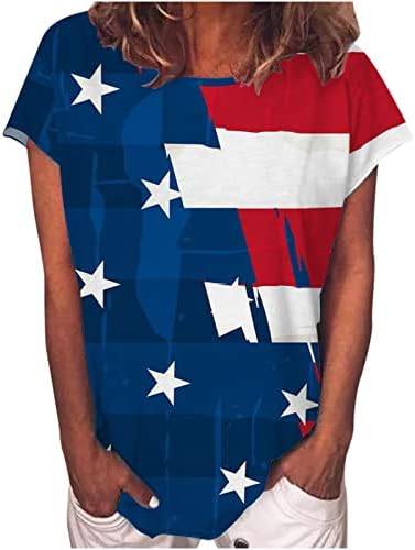Къс Ръкав 2023 Деколте Лодка Памучен Блуза за Късна Закуска, Риза за Жени, Есен-Лято, Тениска с Образа на Американския Флаг, OQ OQ