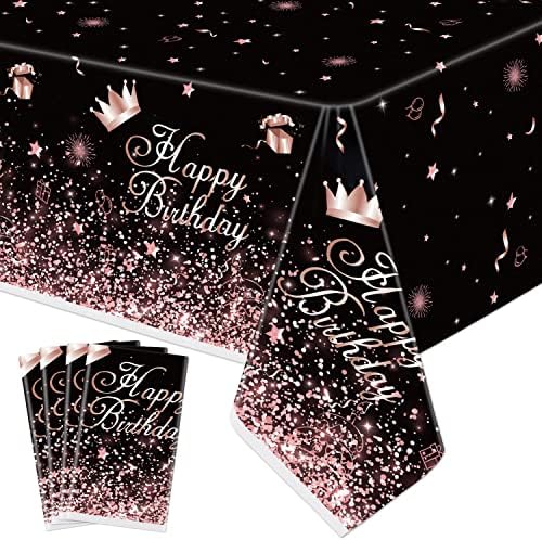 Пластмасова покривка Inspireyee от черно розово злато (опаковка от 4 броя), 86 x 51 см, Черни Покривки от розово злато за парти в