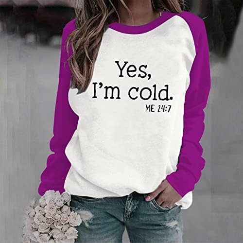 Да, на мен ми е Студено, Аз съм на 24:7, Блузи, Топ, Дамски Ризи с дълъг ръкав, Пуловери с Цветен Блок, Хубава Есенна Мода