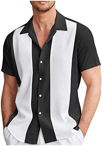 2023 Мъжки Ризи Оверсайз копчета в Ивица С Принтом под формата на Цветни Блок, Тениски с Графичен Дизайн, Приталенные Летни Блузи