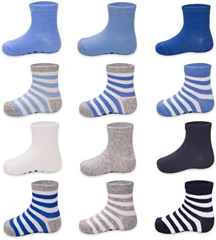 12 Двойки на Бебешки Нескользящих Чорапи на Щиколотке с Неплъзгащи Подметки, Памук Многоцветни Костюми за Бебета от 0 до 4 години, Малки