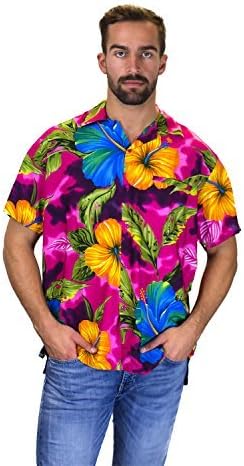Мъжки Хавайска Риза V. H. O. Фънки с Къс Ръкав и Преден Джоб под Формата на Голямо Цвете в Различни Цветове